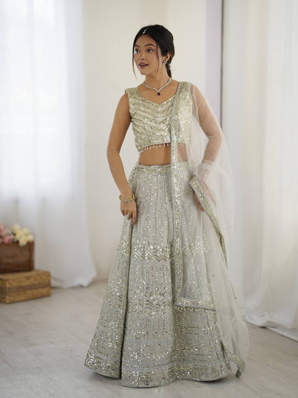 Marriage Special Grey Color Sequence Work Lehenga Choli