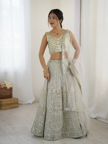 Marriage Special Grey Color Sequence Work Lehenga Choli