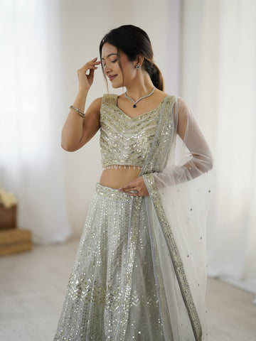 Marriage Special Grey Color Sequence Work Lehenga Choli