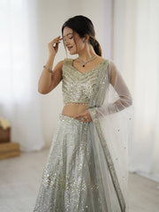 Marriage Special Grey Color Sequence Work Lehenga Choli