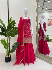 Pink Color Sequence Work Outstanding Sharara Suit