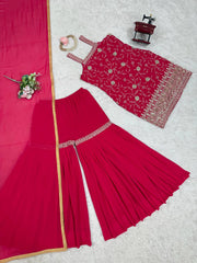 Pink Color Sequence Work Outstanding Sharara Suit