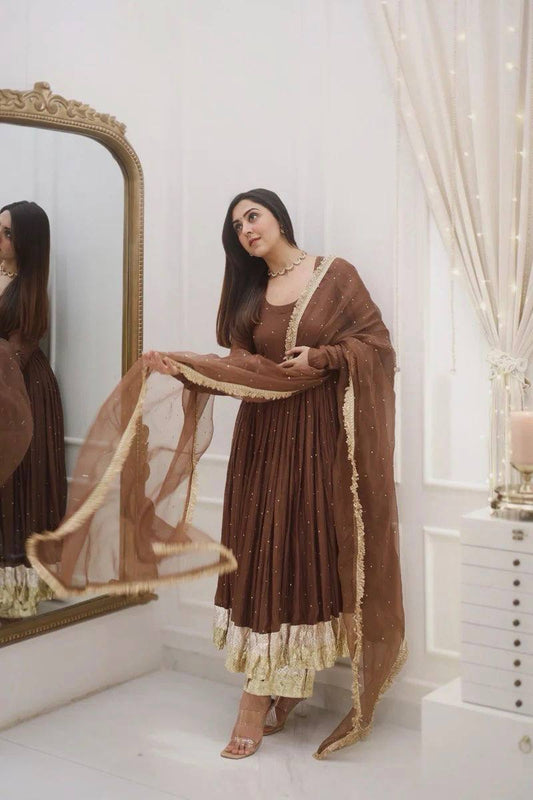 Designer Brown Color Moti Work Gown