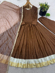 Designer Brown Color Moti Work Gown