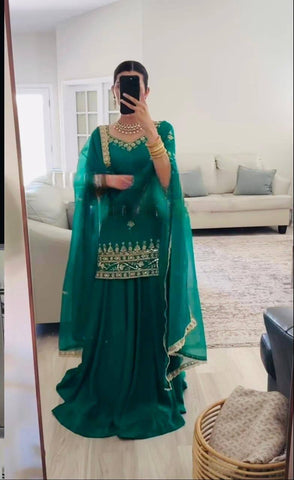 Adorable Rama Color Top With Lehenga