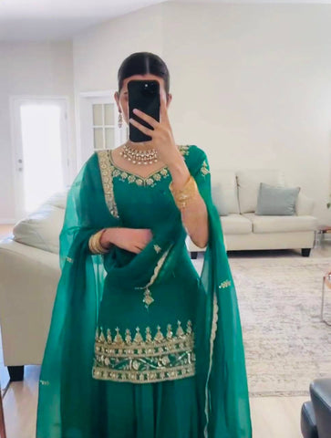 Adorable Rama Color Top With Lehenga
