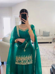 Adorable Rama Color Top With Lehenga