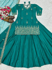 Adorable Rama Color Top With Lehenga