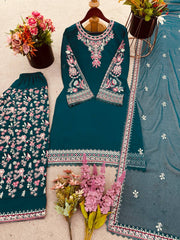 Teal Green Embroidery Work Punjabi Suit
