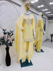 Punjabi Style Yellow Color Peal Moti Work Palazzo Suit