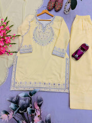 Punjabi Style Yellow Color Peal Moti Work Palazzo Suit