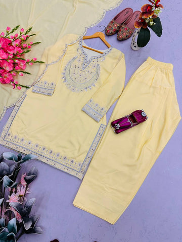Punjabi Style Yellow Color Peal Moti Work Palazzo Suit