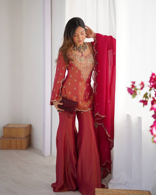 Attractive Party Wear Pink Color Silk Palazzo Suit