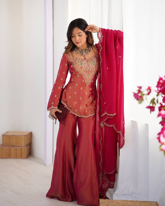 Attractive Party Wear Pink Color Silk Palazzo Suit