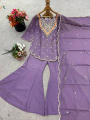 Attractive Party Wear Lavender Color Silk Palazzo Suit