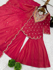 Attractive Party Wear Pink Color Silk Palazzo Suit