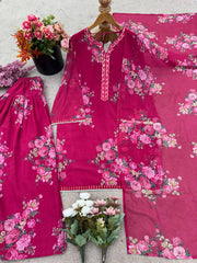 Beautiful Georgette Dark Pink Color Full Sleeve Palazzo Suit