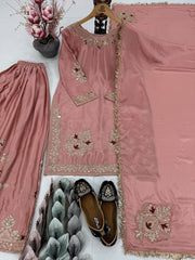 Function Wear Heavy Work Peach Color Sharara Suit