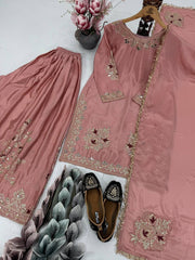 Function Wear Heavy Work Peach Color Sharara Suit