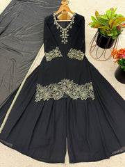 Delightful Georgette Black Color Sharara Suit