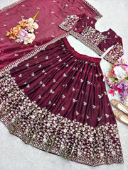 Lovable Maroon Color Embroidered Lehenga Choli and Dupatta