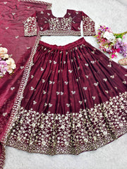 Lovable Maroon Color Embroidered Lehenga Choli and Dupatta