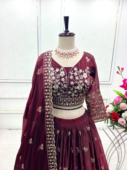 Lovable Maroon Color Embroidered Lehenga Choli and Dupatta