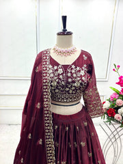 Lovable Maroon Color Embroidered Lehenga Choli and Dupatta