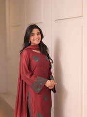 Maroon Color Embroidery Work Punjabi Style Palazzo Suit