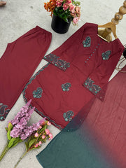 Maroon Color Embroidery Work Punjabi Style Palazzo Suit