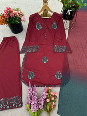 Maroon Color Embroidery Work Punjabi Style Palazzo Suit