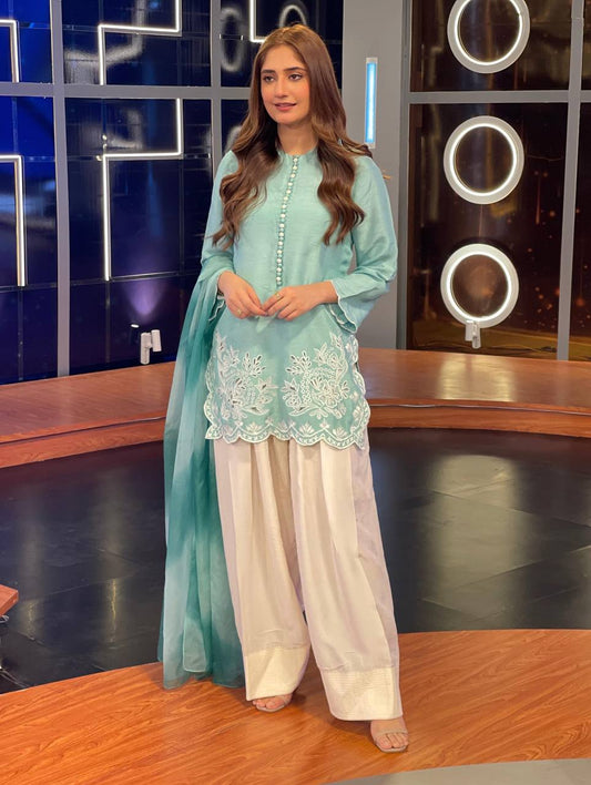 Georgette Sky Blue Color Patiala Style Salwar Suit