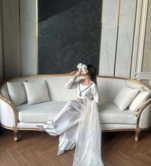 White Color Mirror Work Palazzo Suit