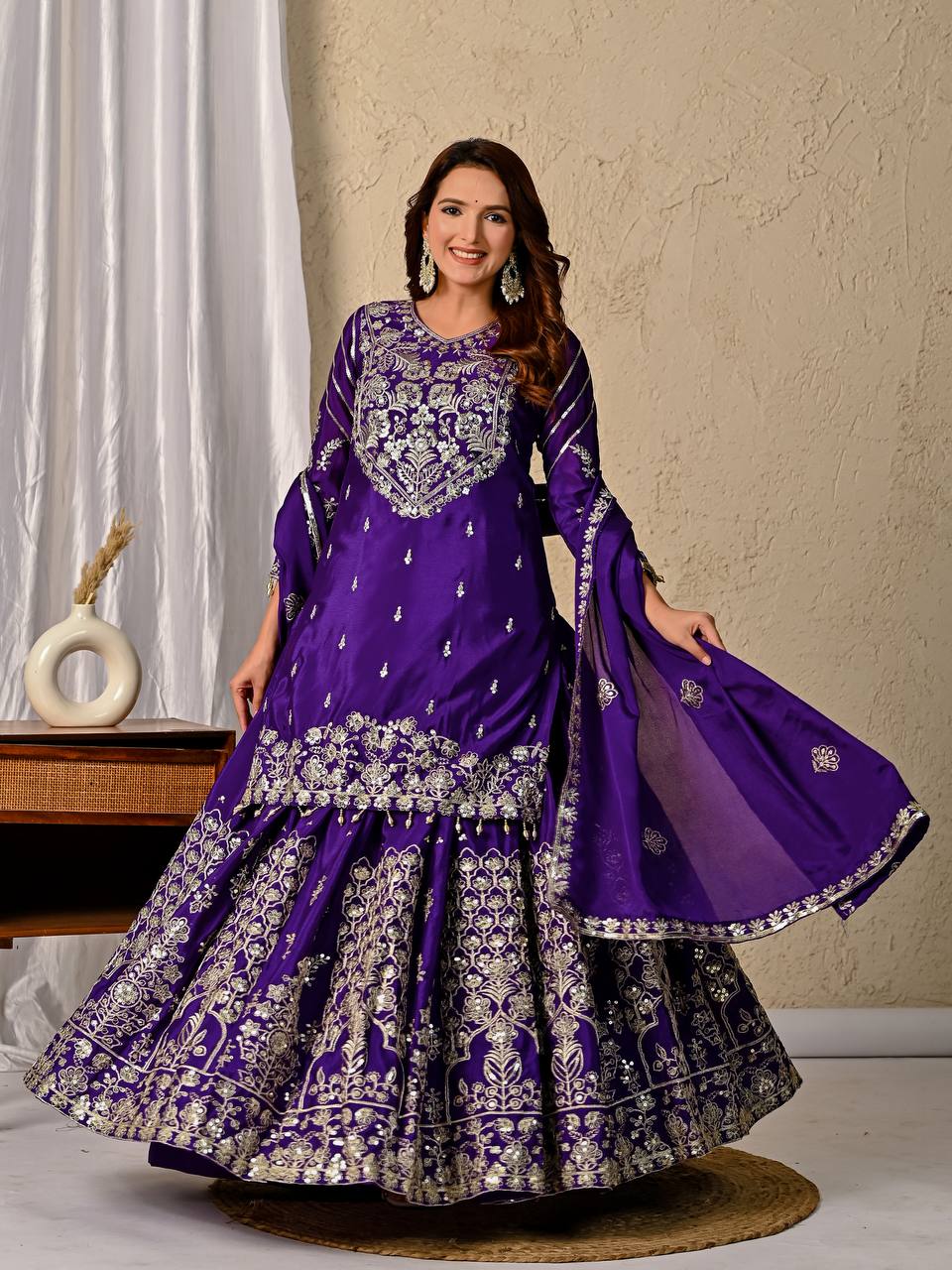 Classic Purple Color Silk Top and Lehenga Set