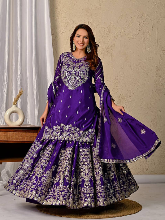 Classic Purple Color Silk Top and Lehenga Set