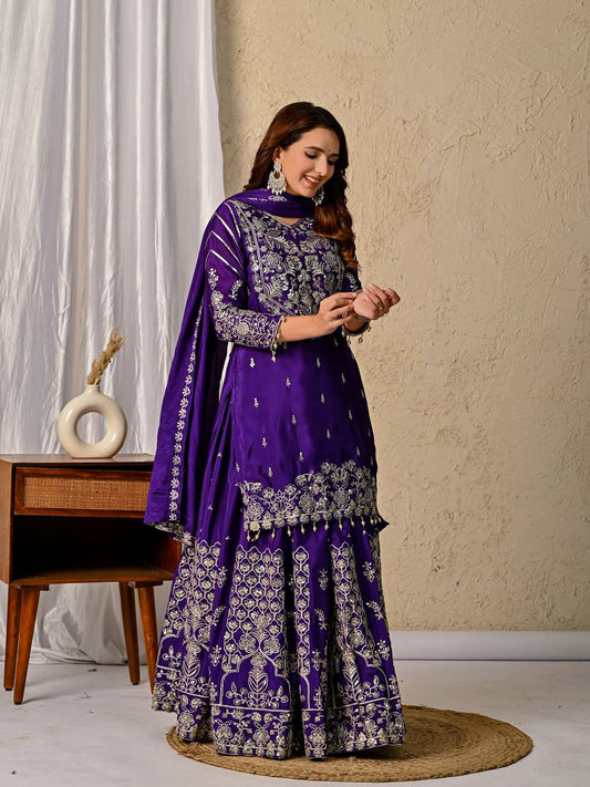 Classic Purple Color Silk Top and Lehenga Set