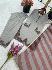 Gray Color Embroidery Work Straight Salwar Suit