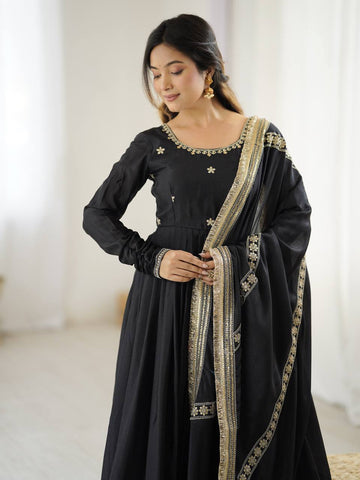Function Wear Sequence Work Black Color Anarkali Gown