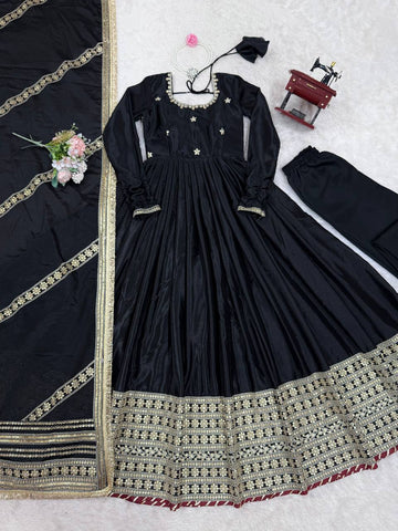 Function Wear Sequence Work Black Color Anarkali Gown