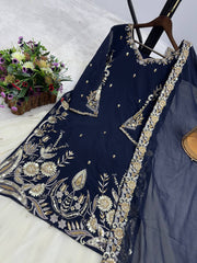 Stunning Sequence Work Navy Blue Color Top with Lehenga