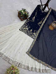 Stunning Sequence Work Navy Blue Color Top with Lehenga