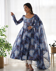 Navy Blue Color Organza Silk Anarkali Suit
