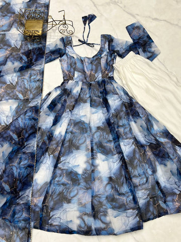 Navy Blue Color Organza Silk Anarkali Suit