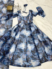 Navy Blue Color Organza Silk Anarkali Suit