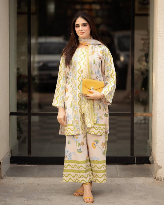 Trendy Digital Print Off White Color Co-ord set