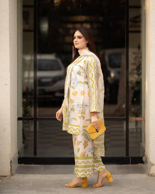 Trendy Digital Print Off White Color Co-ord set