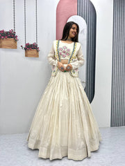 White Color Diamond Work Lehenga Choli Set With Koti