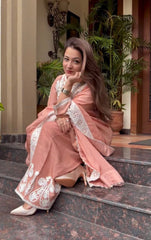 Elegant Peach Color Satin Silk Palazzo Suit