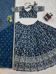 Amazing Sequence Work Navy Blue Color Lehenga Choli