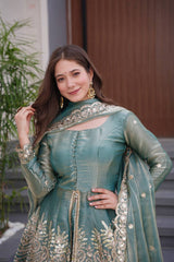 Fendy Silk Teal Green Gown With Sharara